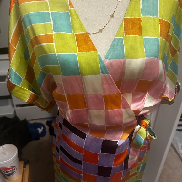 FRNCH Dresses & Skirts - Colorful Checkered Wrap Dress